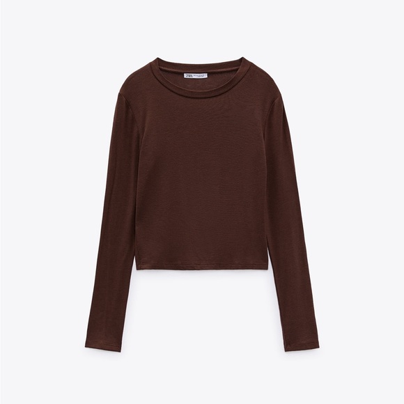 ZARA BROWN LONG SLEEVE T SHIRT - Picture 4 of 6